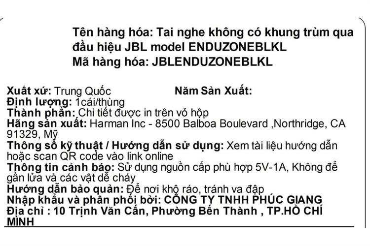 Tai nghe Bluetooth Open-Ear OWS JBL Endurance Zone Màu Đen