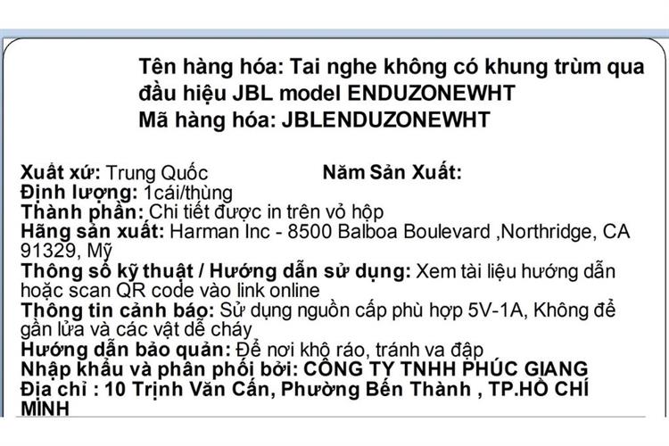 Tai nghe Bluetooth Open-Ear OWS JBL Endurance Zone Màu Trắng