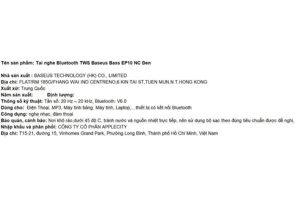 Tai nghe Bluetooth True Wireless Baseus Bass EP10 NC Màu Đen