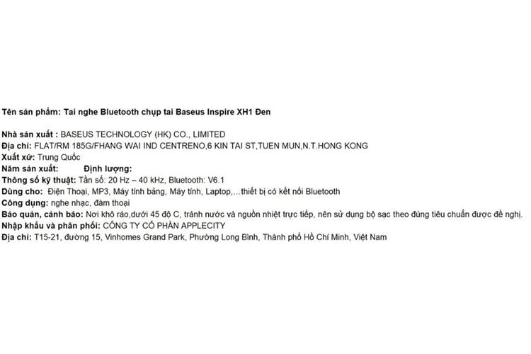 Tai nghe Bluetooth Chụp Tai Baseus Inspire XH1 Màu Đen