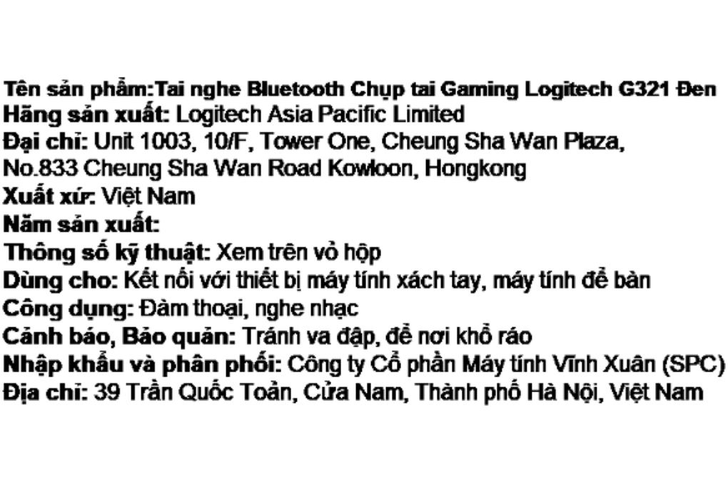 Tai nghe Bluetooth Chụp Tai Gaming Logitech G321 Màu Đen