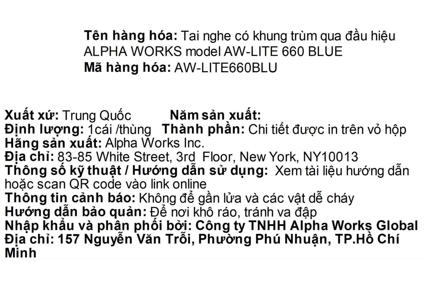 Tai nghe Bluetooth Chụp Tai Alpha Works Lite 660 Màu Xanh Dương