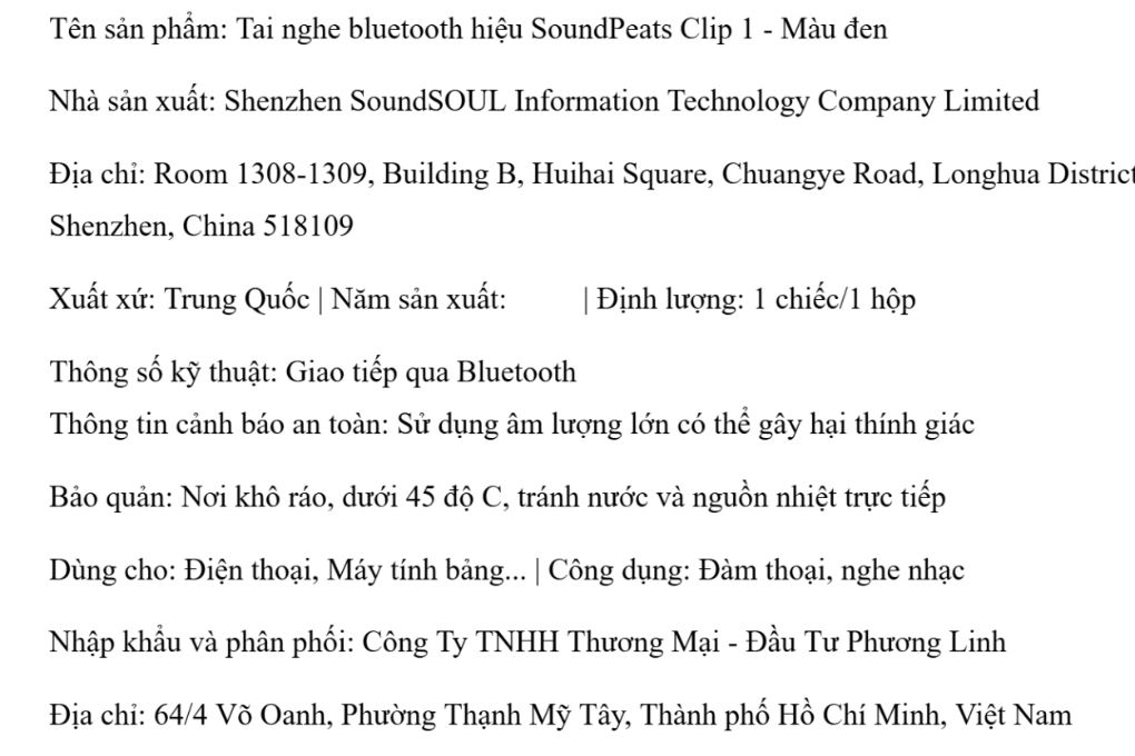 Tai nghe Bluetooth Open-Ear OWS SoundPeats Clip 1 Màu Đen