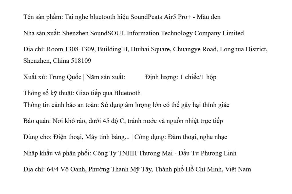 Tai nghe Bluetooth True Wireless SoundPeats Air5 Pro+ Màu Đen