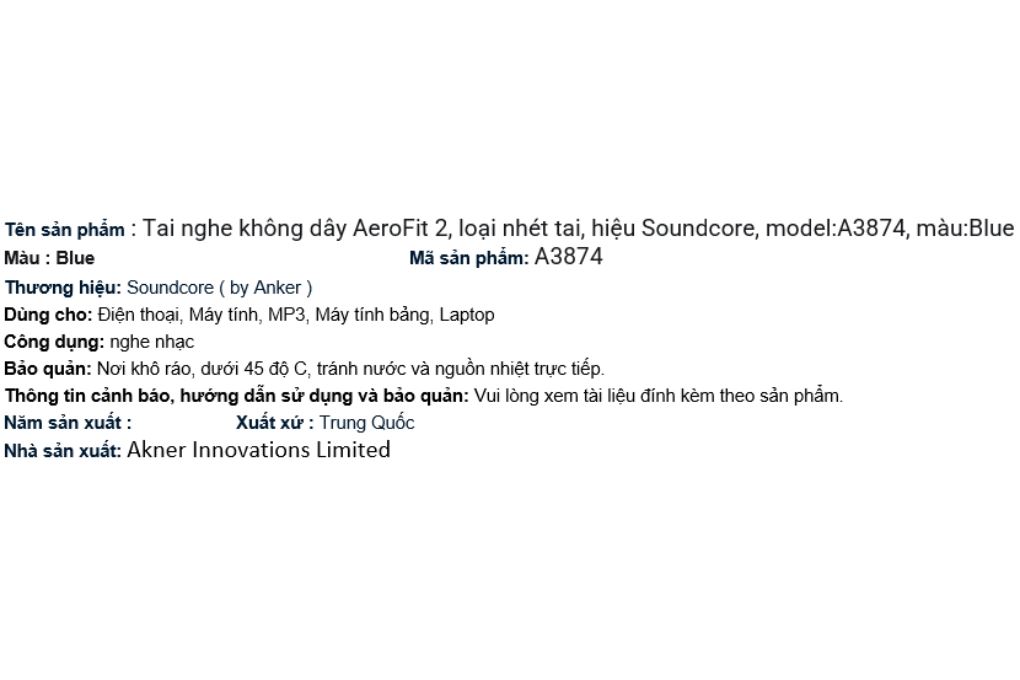 Tai nghe Bluetooth Open-Ear OWS Soundcore AeroFit 2 A3874 Màu Xanh Dương