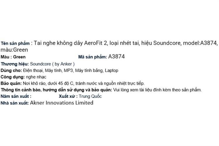 Tai nghe Bluetooth Open-Ear OWS Soundcore AeroFit 2 A3874 Màu Xanh lá