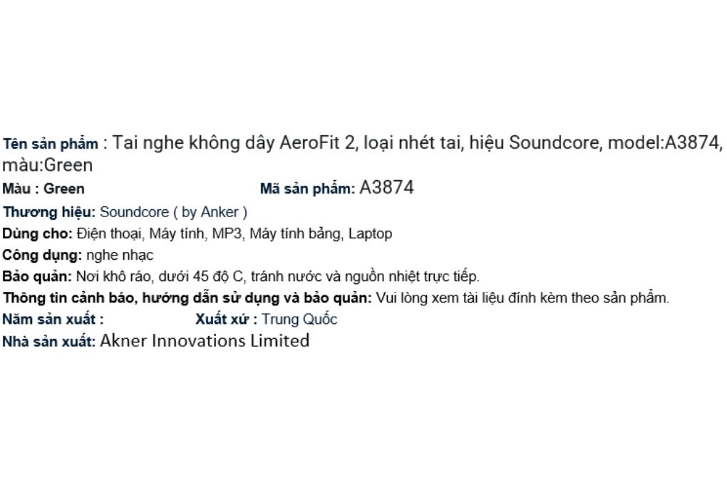 Tai nghe Bluetooth Open-Ear OWS Soundcore AeroFit 2 A3874 Màu Xanh lá