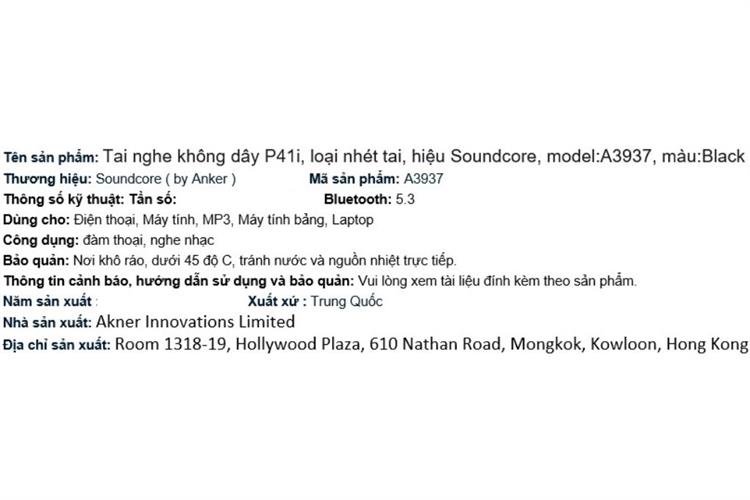 Tai nghe Bluetooth True Wireless Soundcore P41i A3937 Màu Đen