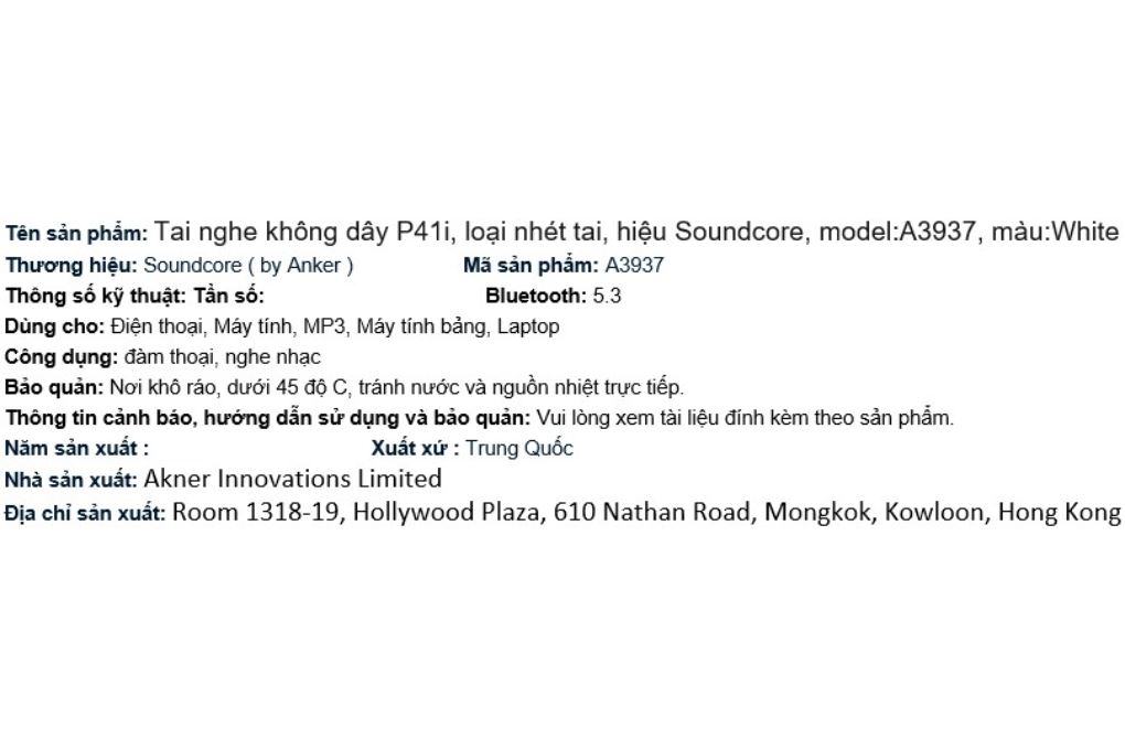 Tai nghe Bluetooth True Wireless Soundcore P41i A3937 Màu Trắng