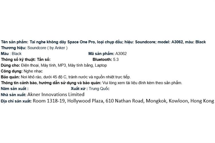 Tai nghe Bluetooth Chụp Tai Soundcore Space One Pro A3062 Màu Đen