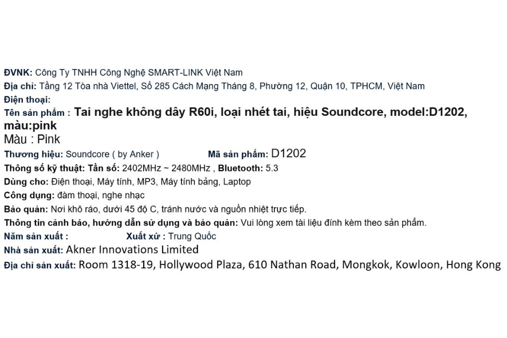 Tai nghe Bluetooth True Wireless Soundcore R60i NC D1202 Màu Hồng