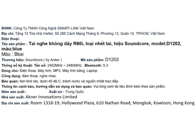 Tai nghe Bluetooth True Wireless Soundcore R60i NC D1202 Màu Xanh Dương