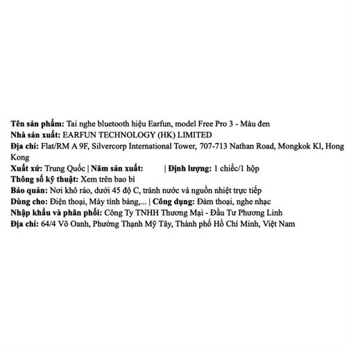 Tai nghe Blutetooth True Wireless Earfun Free Pro 3 - Đen Màu Đen