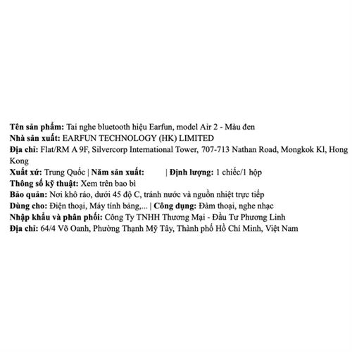 Tai nghe Blutetooth True Wireless Earfun Air 2 - Đen Màu Đen