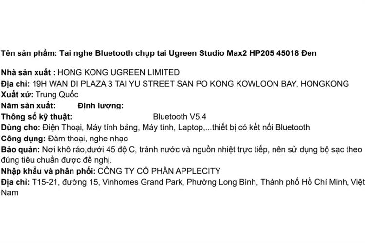 Tai nghe Bluetooth Chụp Tai Ugreen Studio Max2 HP205 Màu Đen