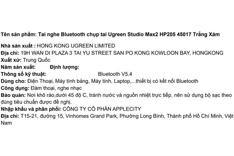 Tai nghe Bluetooth Chụp Tai Ugreen Studio Max2 HP205 Màu Trắng - Xám