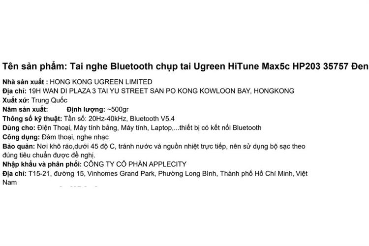 Tai nghe Bluetooth Chụp Tai Ugreen HiTune Max5c HP203 Màu Đen