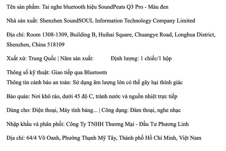 Tai nghe Bluetooth True Wireless SoundPeats Q3 Pro Màu Đen