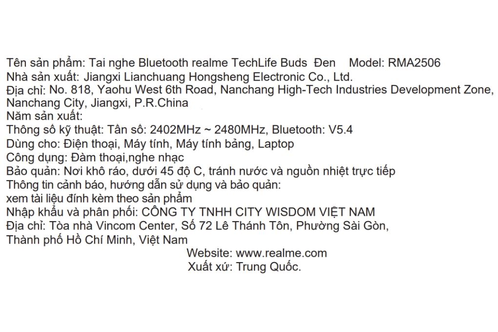 Tai nghe Bluetooth True Wireless realme TechLife Buds - 15