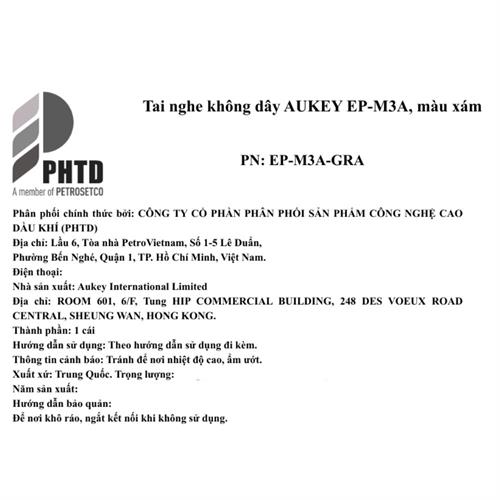 Tai nghe Blutetooth True Wireless Aukey EP-M3A - Xám Màu Xám