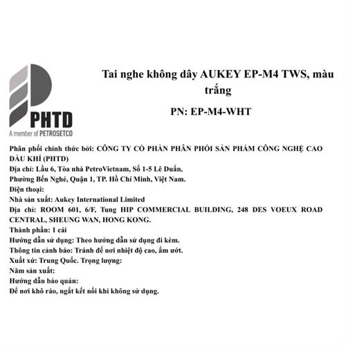 Tai nghe Bluetooth True Wireless Aukey EP-M4 TWS - Trắng Màu Trắng