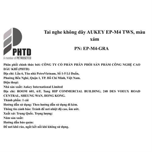 Tai nghe Blutetooth True Wireless Aukey EP-M4 TWS - Xám Màu Xám