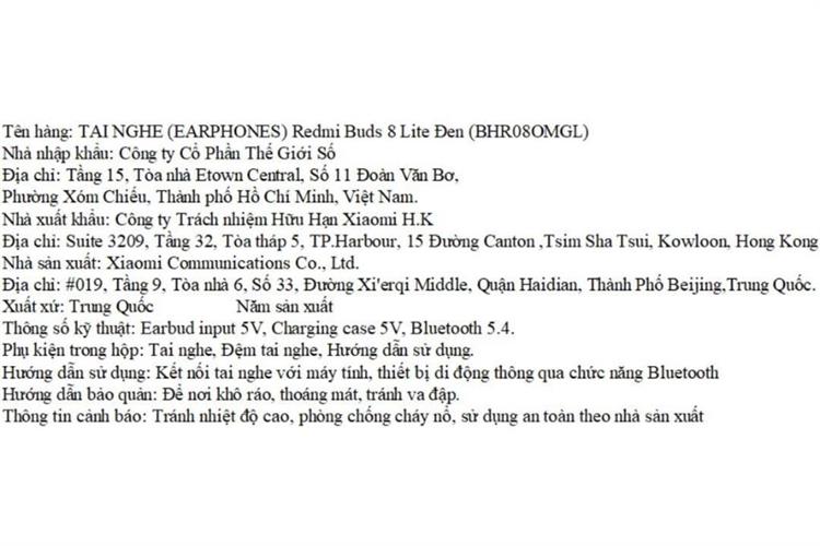 Tai nghe Bluetooth True Wireless Xiaomi Redmi Buds 8 Lite Màu Đen