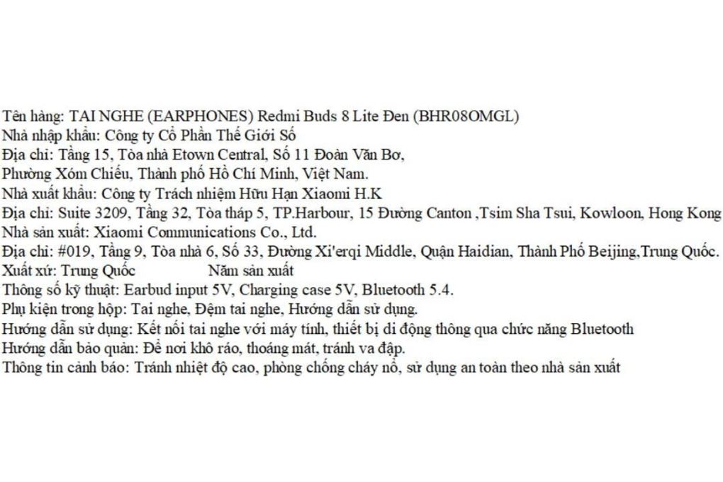 Tai nghe Bluetooth True Wireless Xiaomi Redmi Buds 8 Lite Màu Đen