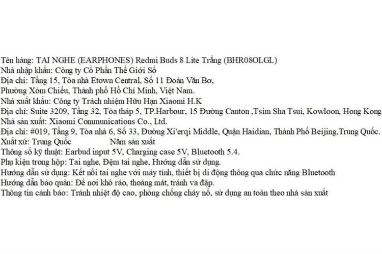 Tai nghe Bluetooth True Wireless Xiaomi Redmi Buds 8 Lite Màu Trắng