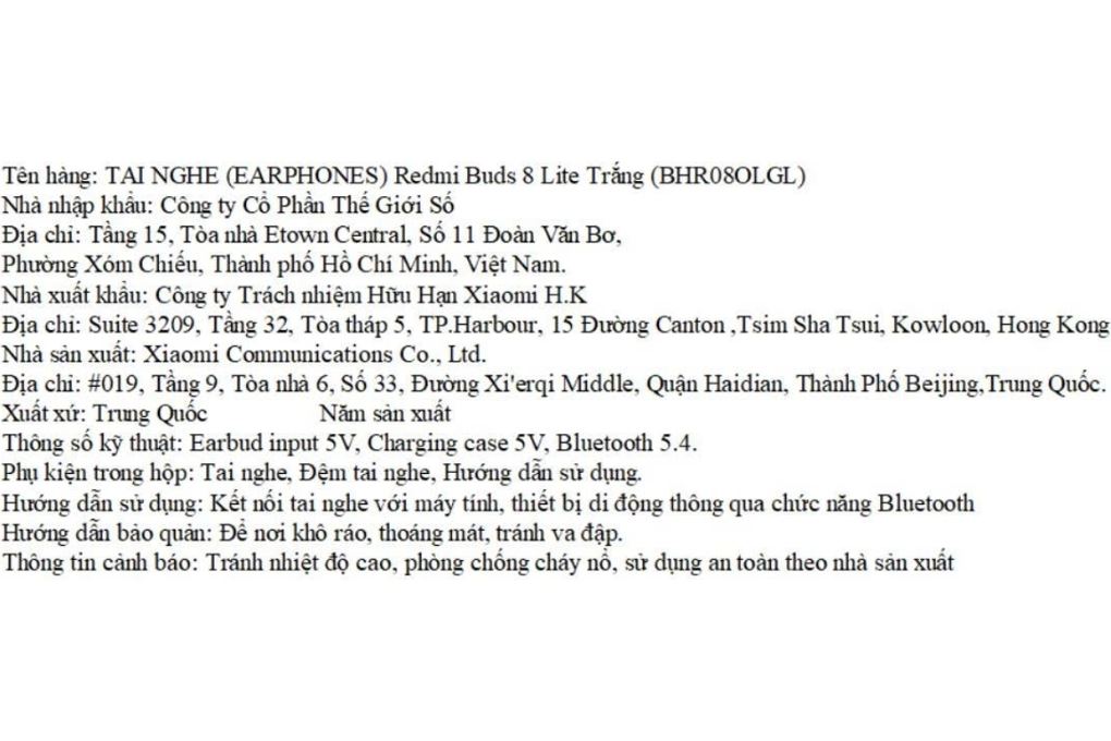 Tai nghe Bluetooth True Wireless Xiaomi Redmi Buds 8 Lite Màu Trắng