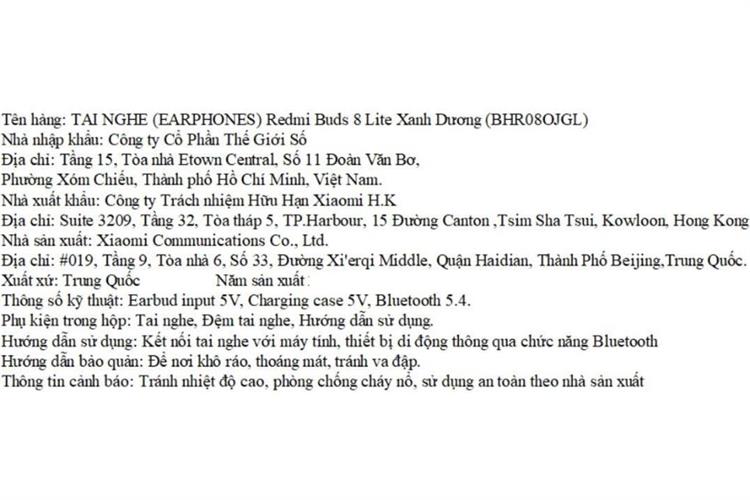 Tai nghe Bluetooth True Wireless Xiaomi Redmi Buds 8 Lite Màu Xanh Dương