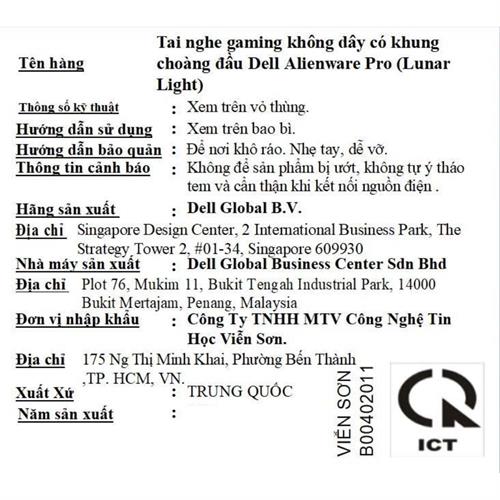 Tai nghe chụp tai Gaming Dell Alienware Pro Light Màu Trắng