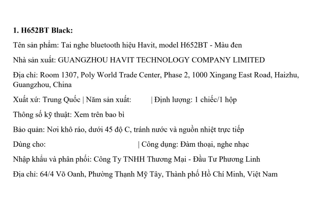 Tai nghe Bluetooth Chụp Tai Havit H652BT Màu Đen