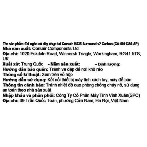Tai nghe Chụp Tai Gaming Corsair HS35 Surround V2 Carbon/CA-9011386-AP Màu Đen