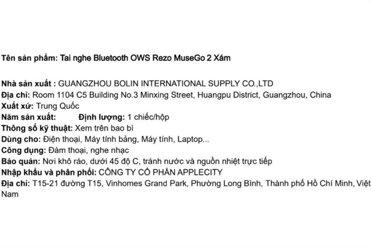 Tai nghe Bluetooth Open-Ear OWS Rezo MuseGo 2 Màu Xám