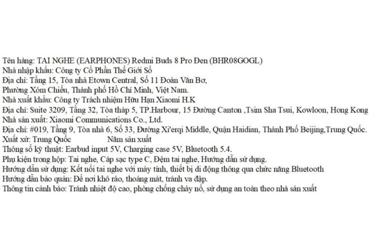 Tai nghe Bluetooth True Wireless Xiaomi Redmi Buds 8 Pro Màu Đen