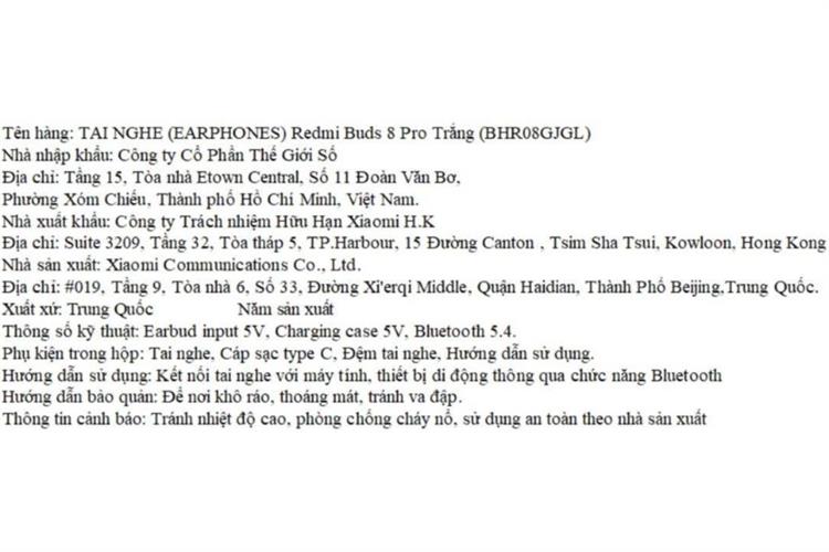 Tai nghe Bluetooth True Wireless Xiaomi Redmi Buds 8 Pro Màu Trắng