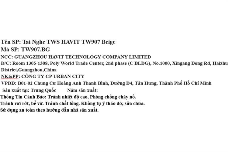 Tai nghe Bluetooth True Wireless Havit TW907 SE Màu Màu be