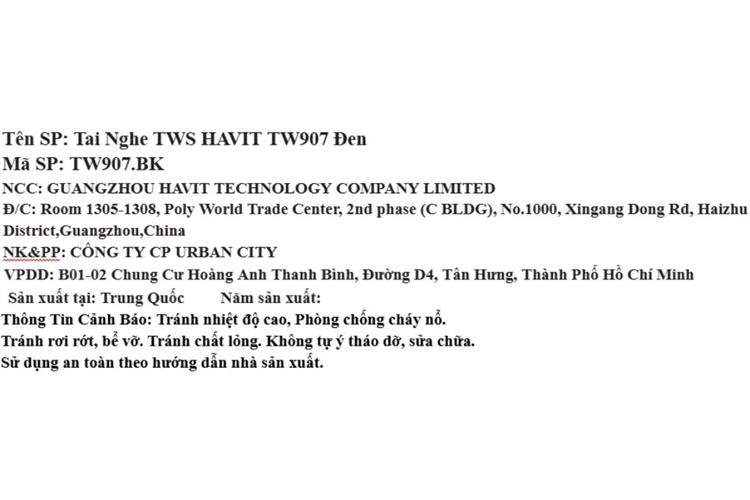 Tai nghe Bluetooth True Wireless Havit TW907 SE Màu Đen