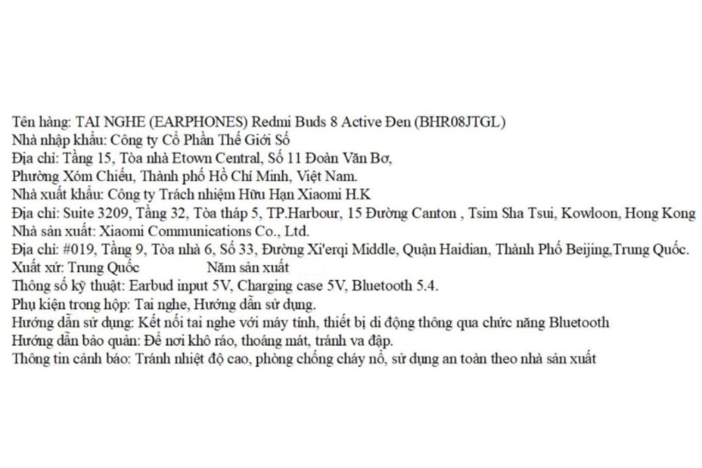 Tai nghe Bluetooth True Wireless Xiaomi Redmi Buds 8 Active Màu Đen