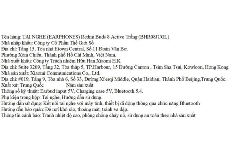 Tai nghe Bluetooth True Wireless Xiaomi Redmi Buds 8 Active Màu Trắng