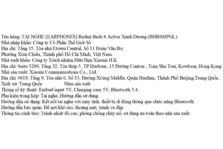 Tai nghe Bluetooth True Wireless Xiaomi Redmi Buds 8 Active Màu Xanh Dương