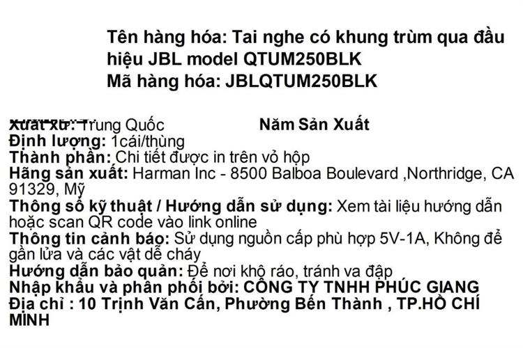 Tai nghe Chụp Tai Gaming JBL Quantum QTum250 Màu Đen