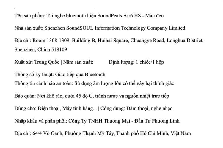 Tai nghe Bluetooth True Wireless SoundPeats Air 6 HS Màu Đen