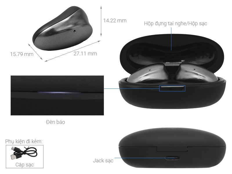 Tai nghe Bluetooth True Wireless Alpha Works AW BEAN300BLK