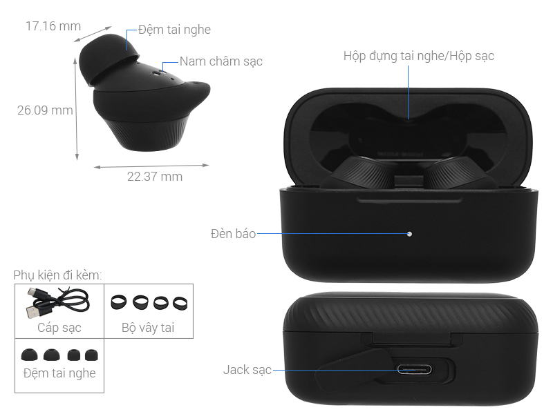Tai nghe Bluetooth True Wireless Alpha Works AW CURVE320BLK