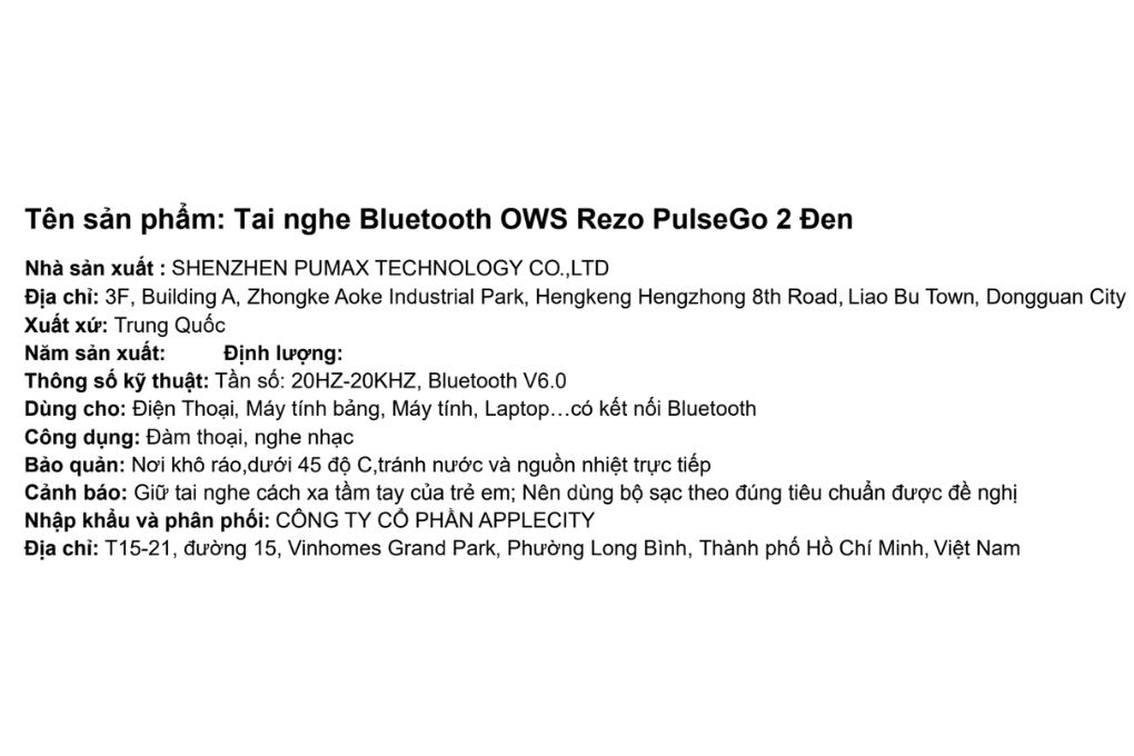 Tai nghe Bluetooth Open-Ear OWS Rezo PulseGo 2 Màu Đen