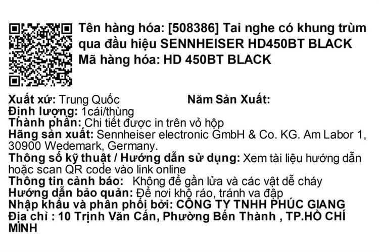 Tai nghe Bluetooth Chụp Tai Sennheiser HD450BT Màu Đen