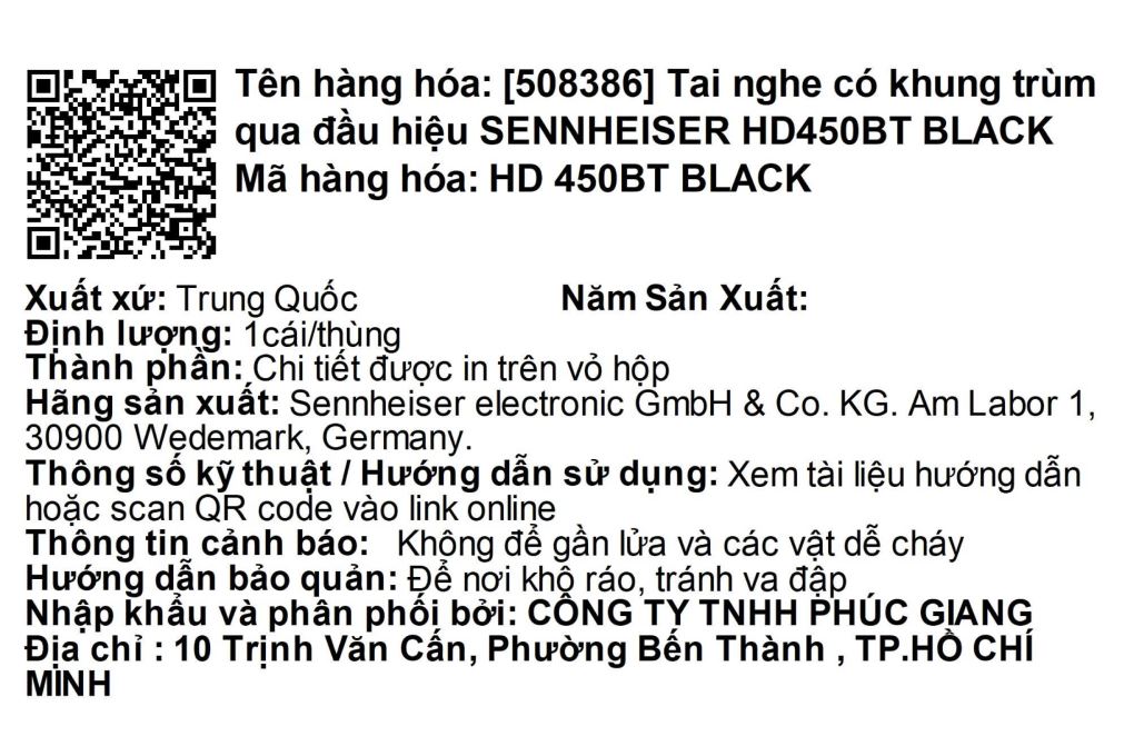 Tai nghe Bluetooth Chụp Tai Sennheiser HD450BT Màu Đen