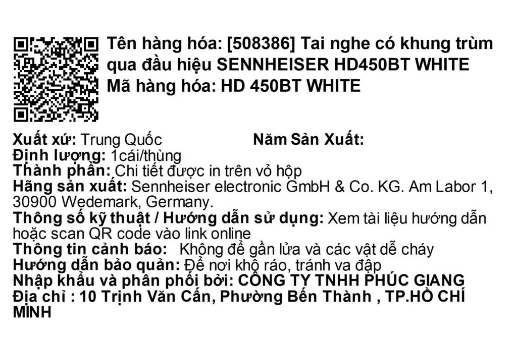 Tai nghe Bluetooth Chụp Tai Sennheiser HD450BT Màu Trắng